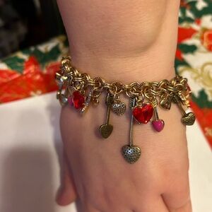Betsey Johnson Gold Bracelet with Red Charms